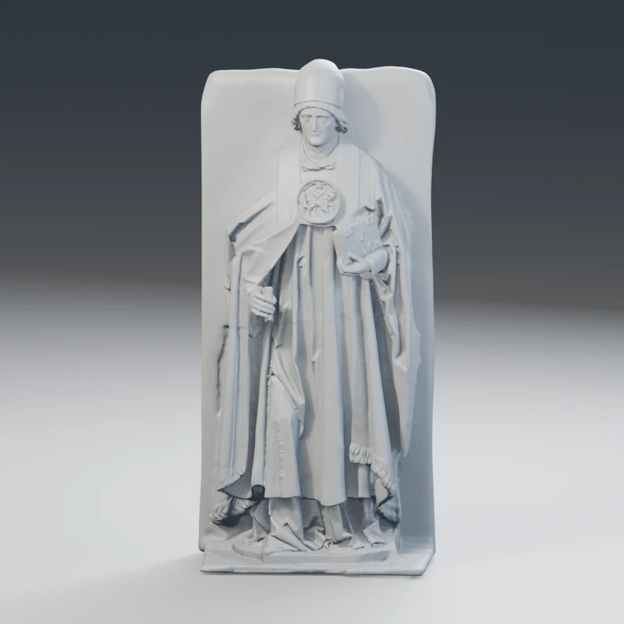 Adalbert portant une crosse et une Bible — relief funéraire