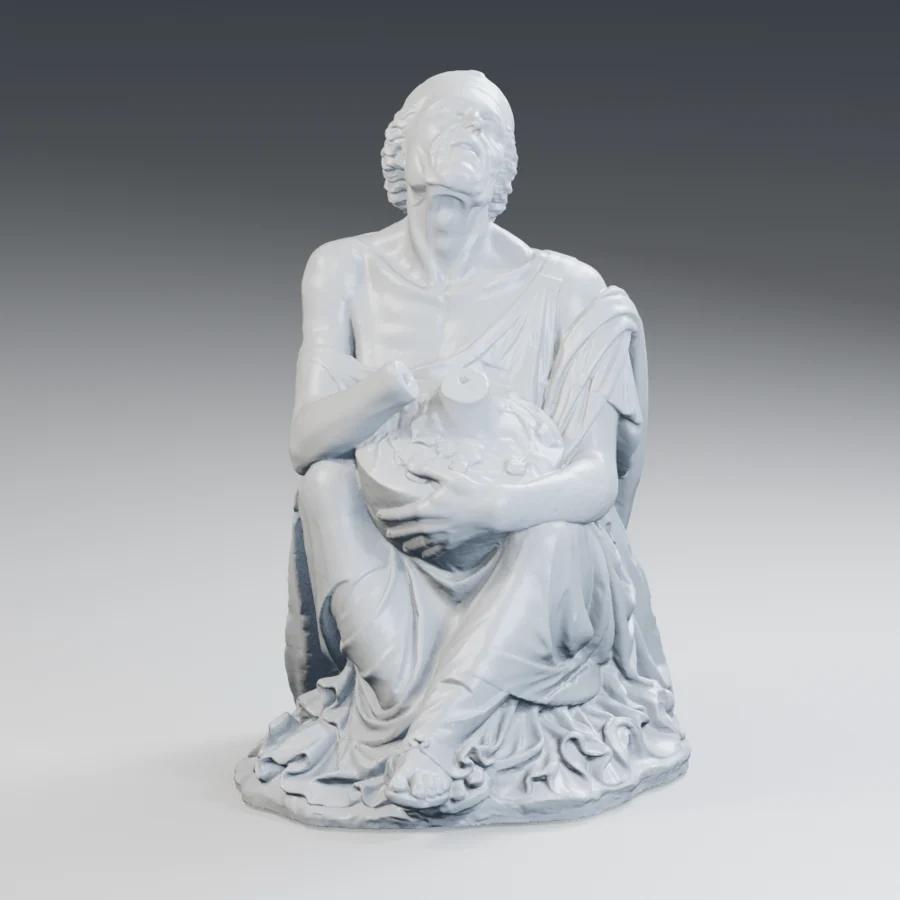 Vieille femme assise avec un vase