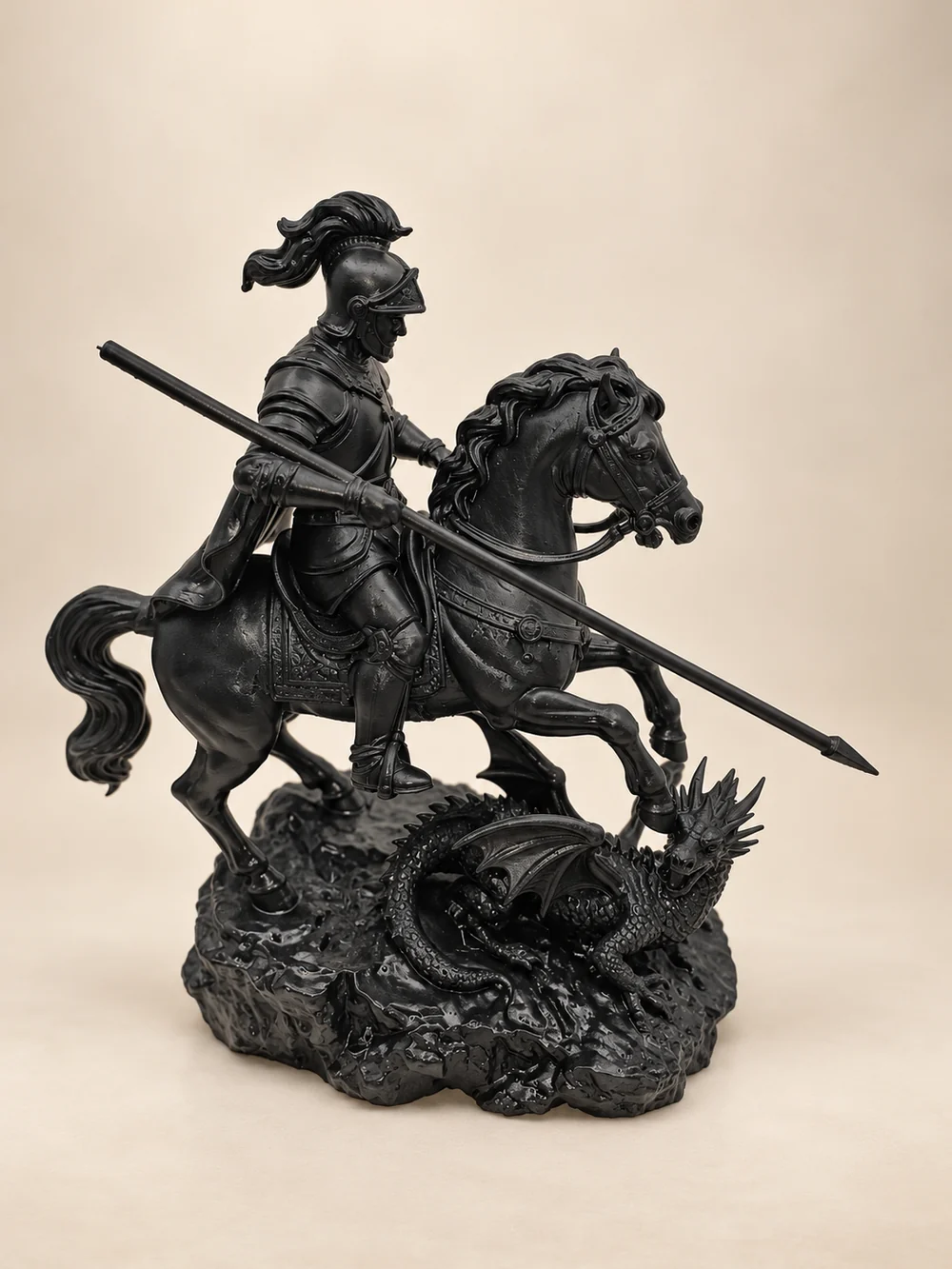 Saint Georges et le dragon — Tirage réel de l’atelier · fond et lumière retouchés