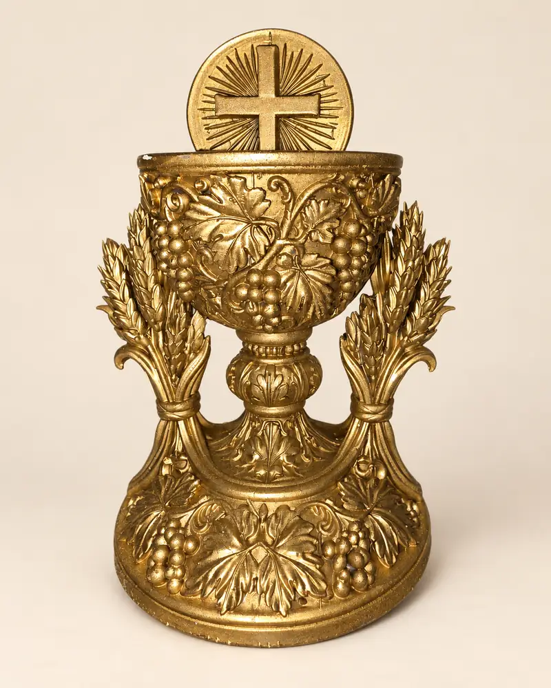 Le Calice eucharistique — Tirage réel de l’atelier · fond et lumière retouchés