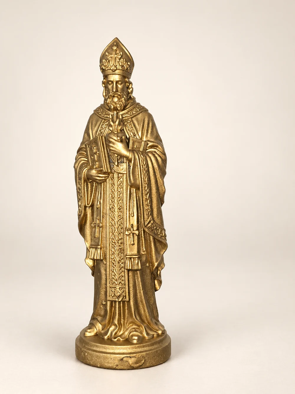 Saint Augustin — évêque au livre et au cœur enflammé — Tirage réel de l’atelier · fond et lumière retouchés